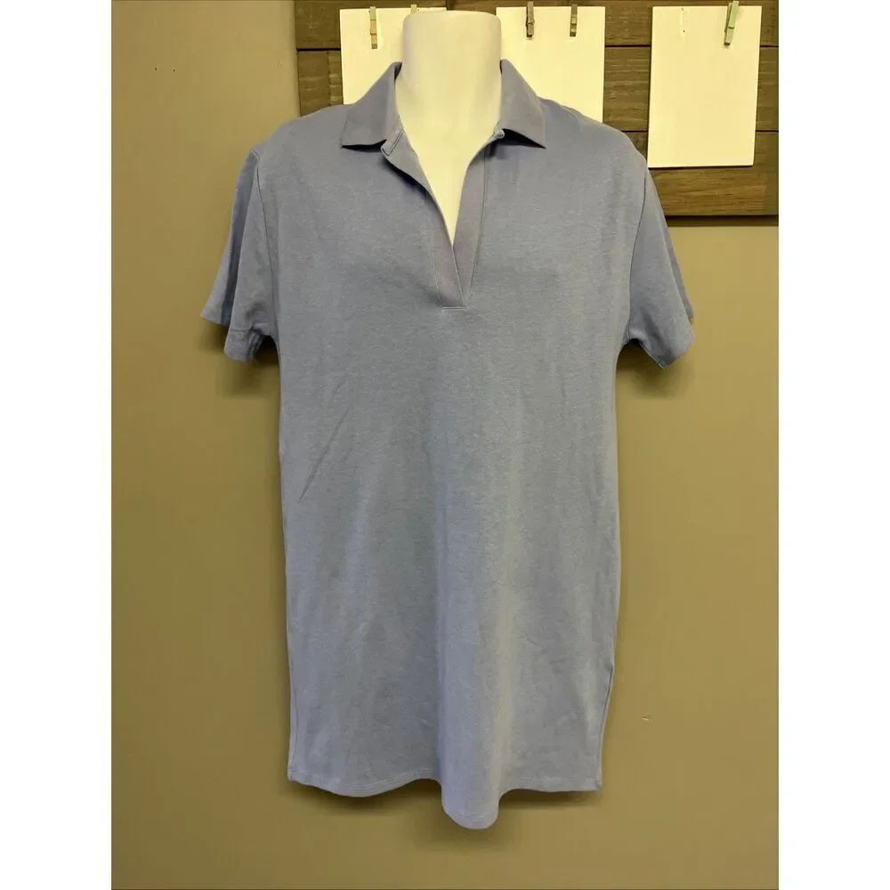 Zara Women’s Blue Short Sleeve Collared Polo V-Neck Cotton T-shirt Dress- Large